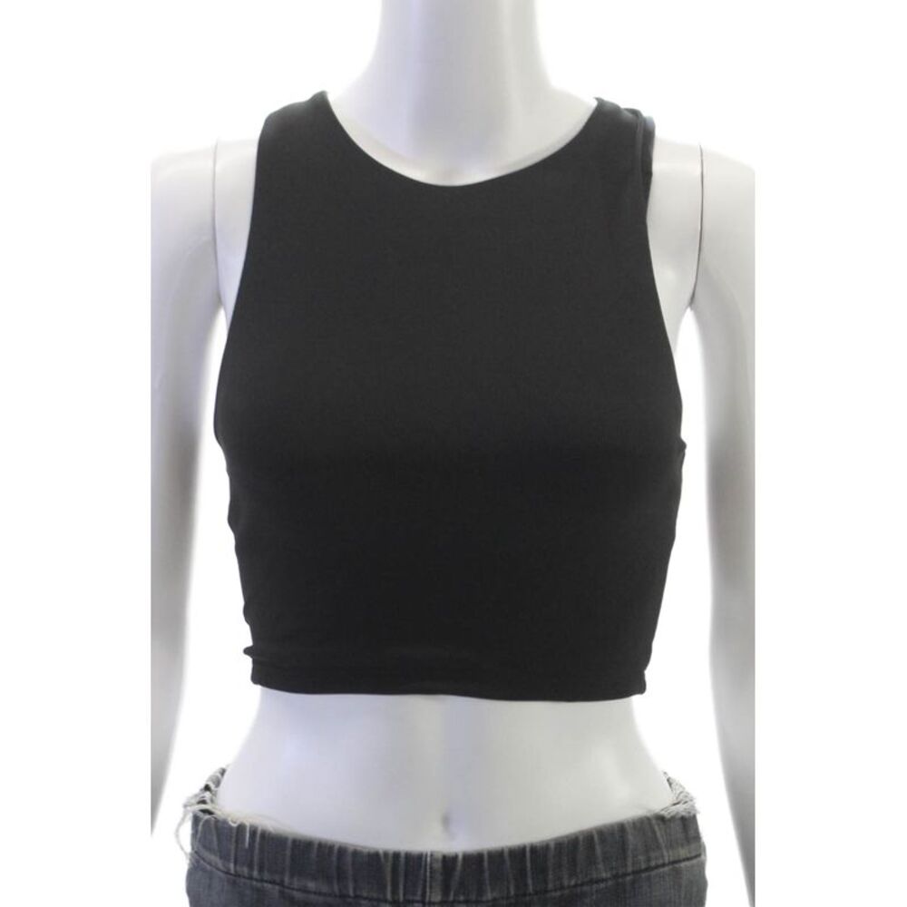 The Upside Womens Ribbed Crisscross Lines Crop Tank Top Black Size 4